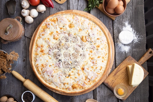 Пицца с ветчиной и грибами